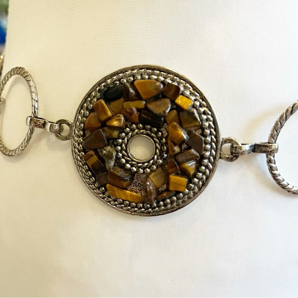 Vintage Retro Chain Belt Silver & Pebbled Mosaic Discs Statement Women’s 48”